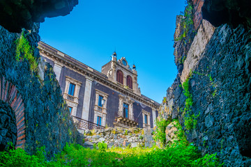 View of the roman amphitheater in the center of Catania, Sicily, Italy