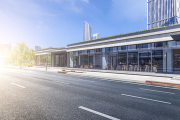 modern business office buildings with empty road,empty concrete square floor