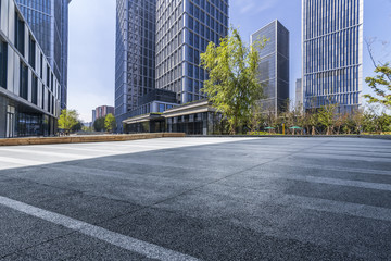 modern business office buildings with empty road,empty concrete square floor