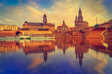 Dresden skyline and Elbe river in Saxony Germany