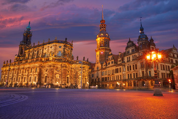 Fototapeta na wymiar Dresden sunset Residenzschloss and Hofkirche