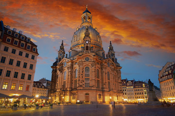 Dresden Frauenkirche church in Saxony Germany - obrazy, fototapety, plakaty