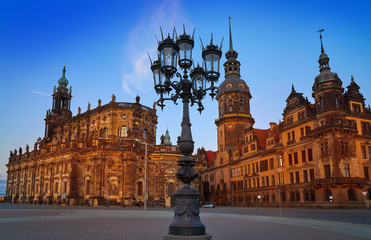 Fototapeta na wymiar Dresden sunset Residenzschloss and Hofkirche
