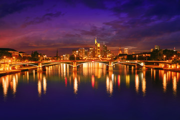Fototapeta na wymiar Frankfurt skyline at sunset in Germany