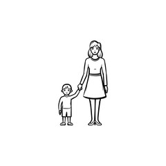 A mother caring about a child hand drawn outline doodle icon