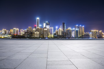 Panoramic skyline and modern business office buildings with empty road,empty concrete square floor