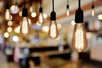 Vintage Lighting lamp in the restaurant cafe.