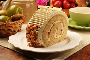 Coffee and Walnut cake on the plate 