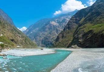 Zelfklevend Fotobehang Mountain river near the village of Tal, Nepal. © Valery Smirnov
