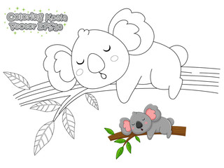 Coloring The Cute Cartoon Koala. Educational Game for Kids. Vector illustration.