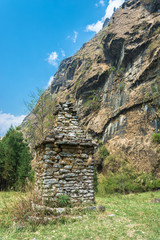 Fototapeta na wymiar Old stone stupa in the Himalayas, Nepal.