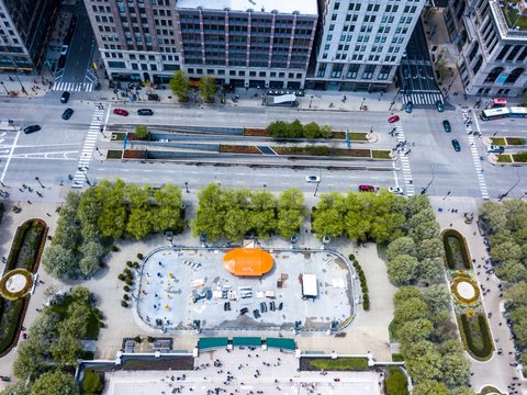 Beautiful Aerial View Of The  Chicago Millennium Park And Bean -The Cloud Gate Sculpture