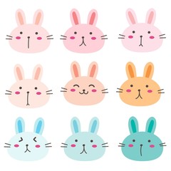 Obraz na płótnie Canvas Hand Drawn Bunny Cute Characters Set. Vector Illustration.