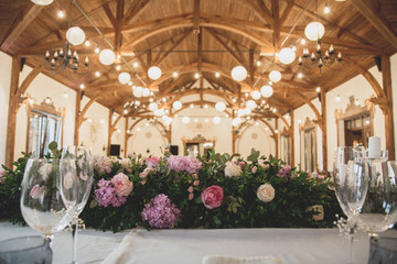 Wedding ceremony place decorated with flowers