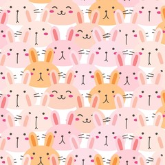 Cute Bunny Vector Pattern Background. Funny Doodle. Handmade Vector Illustration.