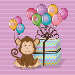 happy birthday card with cute monkey vector illustration design