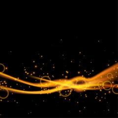 Fototapeta na wymiar Bright orange abstract speed light waves over black background