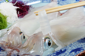 Delicious Japanese fresh raw seafood - calamari sashimi 