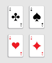 Four playing card aces isolated on gray. Vector gambling signs.