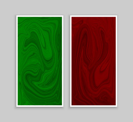 Green and red liquid or marble vertical card backgrounds. Vector design element templates.
