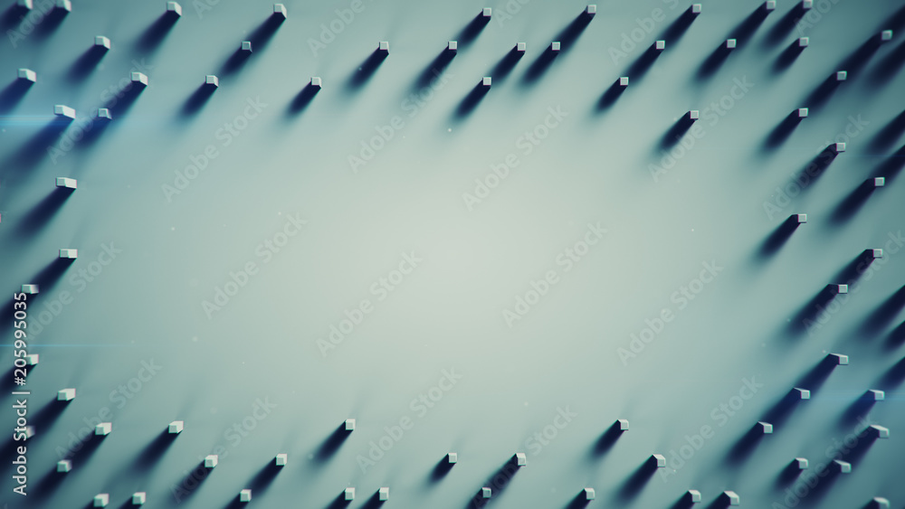 Poster frame of extruded blocks and free space abstract 3d render