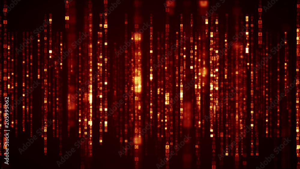 Poster columns of orange hex program code digital symbols