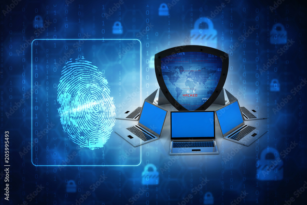 Poster laptop with shield. isolated 3d rendering image