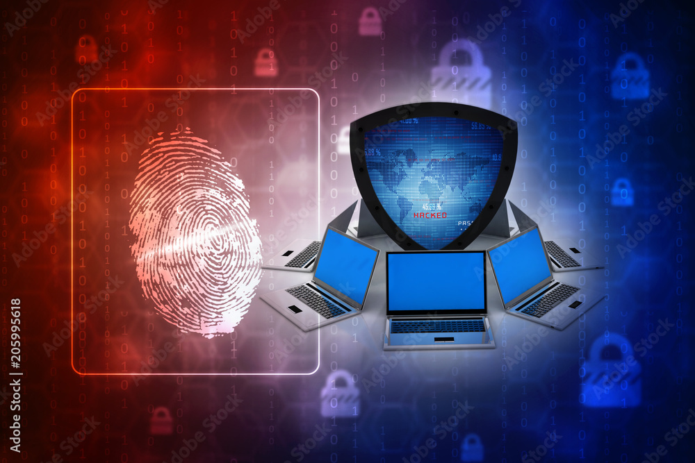 Poster laptop with shield. isolated 3d rendering image