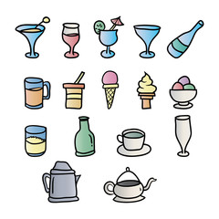 hand drawn doodle drinks icon set vector illustration