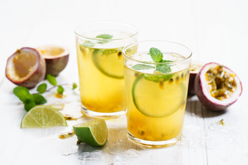 passion fruit with lime and mint leaves