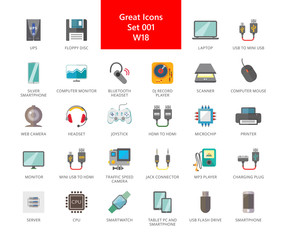 Electronic devices icons set