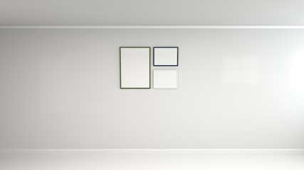Blank white poster in colorful frame on the wall
