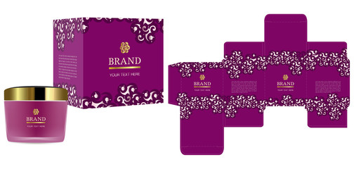 Packaging design, Label on cosmetic container with luxury box template and mockup box. illustration vector.