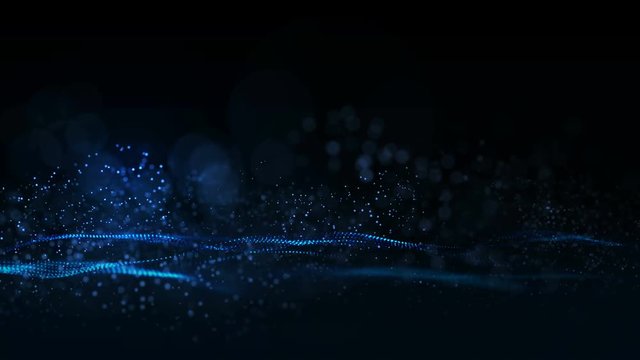 Digital wave particles music and small particles dance motion on form for digital background. Modern and technological style with move over wave.