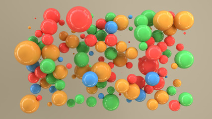 Colorful spheres of random size on white background