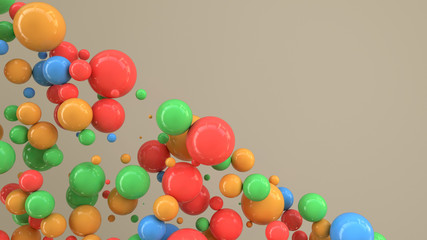 Colorful spheres of random size on white background