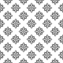 Black floral pattern on white seamless background