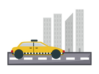taxi car on the city over white background, vector illustration