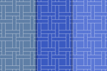 Blue geometric ornaments. Set of seamless patterns