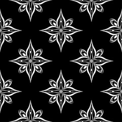 White floral seamless pattern on black background