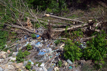 Ecology of Ukraine. Nature near Ukrainian capital.Environmental contamination. Illegal junk dump. Near Kiev, Ukraine