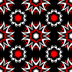 Fototapeta na wymiar Floral seamless pattern. Black red white background