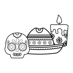 mexican hat and sugar skull over white background, vector illustration