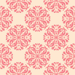 Red floral seamless pattern on beige background