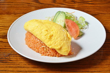 Japanese food, omurice, rice warpped egg 