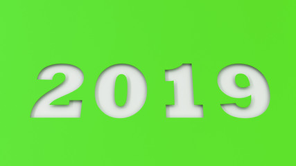 White 2019 number cut in green paper