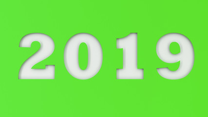 White 2019 number cut in green paper