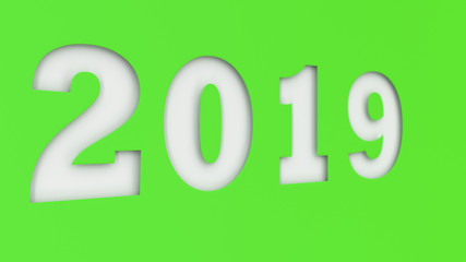 White 2019 number cut in green paper