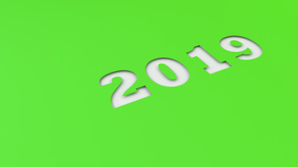 White 2019 number cut in green paper