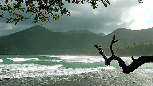 Landscape of the beach of Nagtabon. The island of Palawan. Philippines.